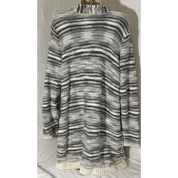 J. Jill Women’s Sz LPetite Gray &Wt Long Cardigan Sweater Knit Safety Pin Brooch - Picture 2 of 6